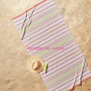 Striped Kids Beach Towel - Pink, Green, White